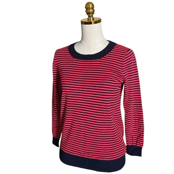 J CREW | Navy & Red Striped Crewneck 100% Merino Wool Knit Sweater Size S - Picture 3 of 10